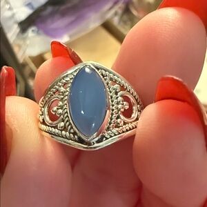 Elegant Sterling Silver and Blue Chalcedony Women's Ring
